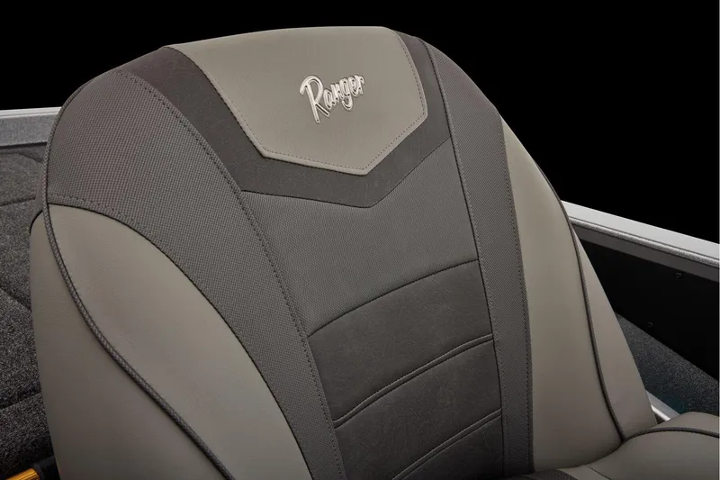 Slide: The Image of Manufacturer Provided Image: 2026 Ranger Z520 boat seat with stylish gray upholstery and logo detail. - 60