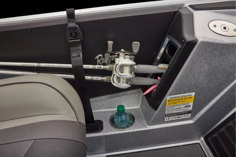 Slide: The Image of Manufacturer Provided Image: Interior of 2026 Ranger Z520 boat with fishing rod holder and seating. - 62