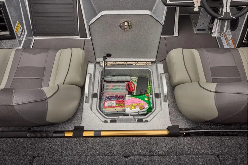 Slide: The Image of Manufacturer Provided Image: 2026 Ranger Z520 boat interior with storage compartment and fishing gear. - 65