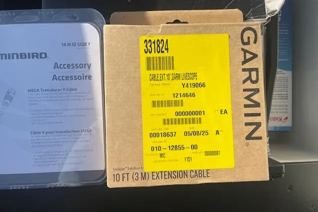 Slide: The Image of Garmin Livescope 10 ft extension cable packaging with product details and labels. - 88