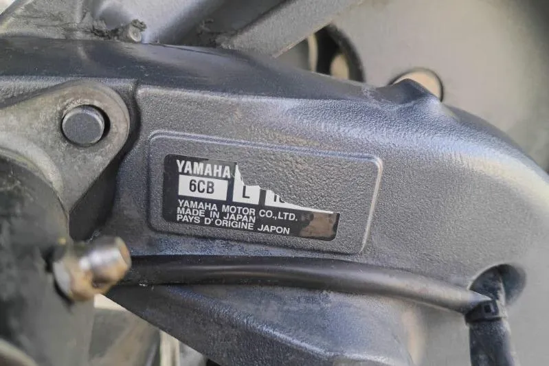 Slide: The Image of Close-up of a Yamaha motor label on a 2020 Skeeter FXR21 boat. - 9