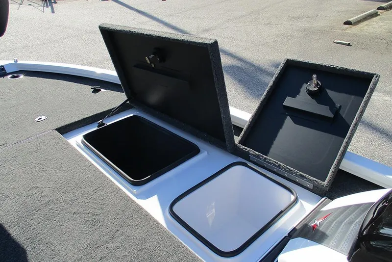 Slide: The Image of 2026 Vexus AVX 1980 boat storage compartments open on deck. - 12