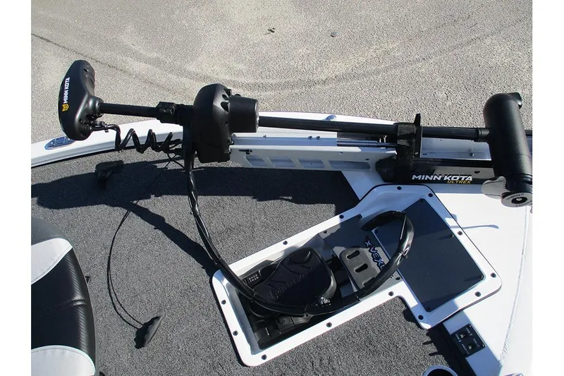 Slide: The Image of 2026 Vexus AVX 1980 boat with Minn Kota trolling motor on deck. - 28