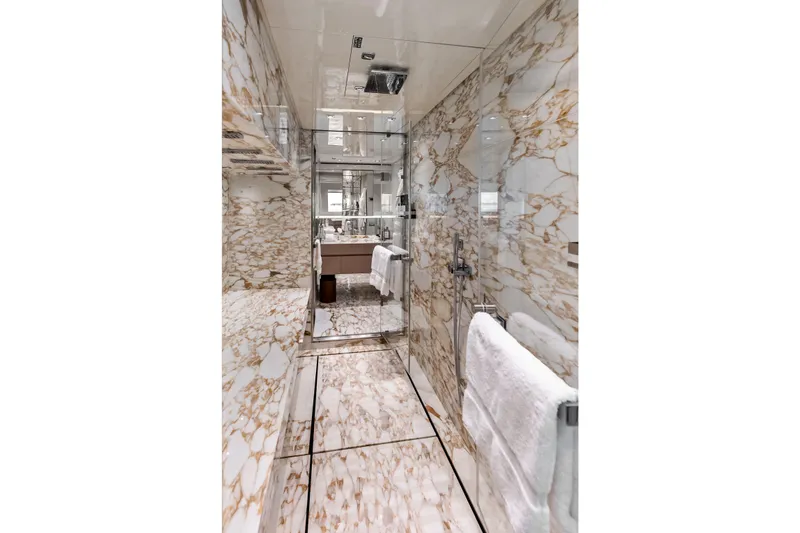 Slide: The Image of Luxurious marble bathroom in 2023 Sanlorenzo SD126 yacht, featuring elegant fixtures and modern design. - 18