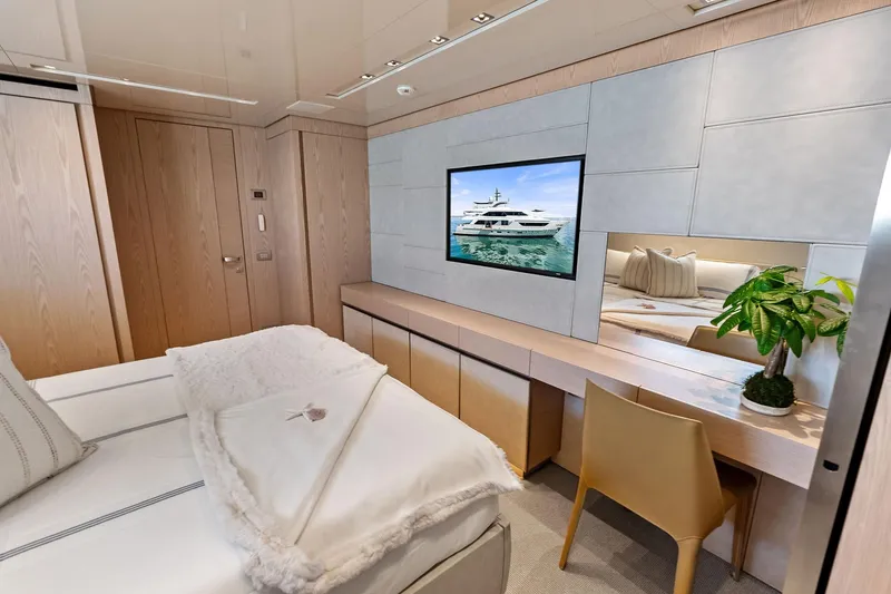 Slide: The Image of Luxurious 2023 Sanlorenzo SD126 yacht bedroom with modern decor and elegant furnishings. - 26