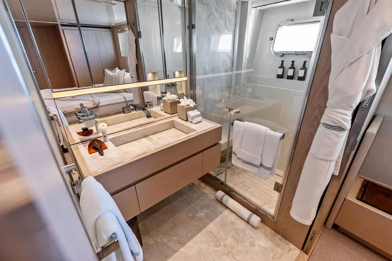 Slide: The Image of Luxurious bathroom on 2023 Sanlorenzo SD126 yacht with modern fixtures and elegant design. - 27