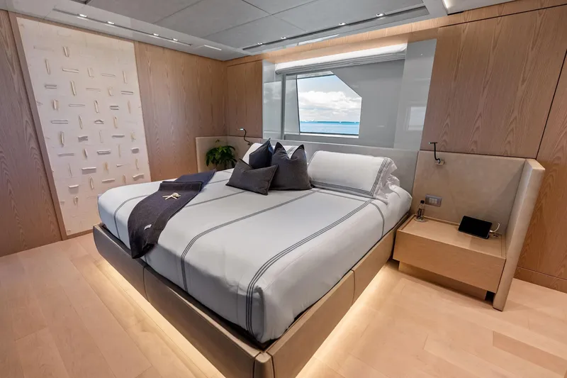 Slide: The Image of Luxurious bedroom interior of 2023 Sanlorenzo SD126 yacht with modern design and ocean view. - 38