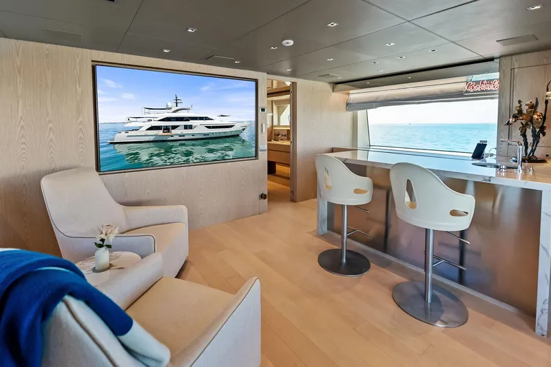 Slide: The Image of Luxurious interior of 2023 Sanlorenzo SD126 yacht with modern seating and ocean view. - 41