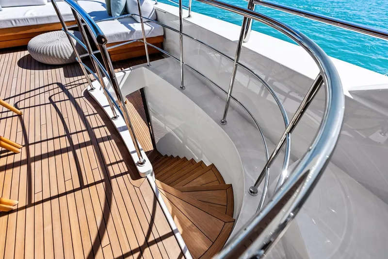 Slide: The Image of Luxurious Sanlorenzo SD126 yacht deck with elegant spiral staircase, 2023 model. - 47