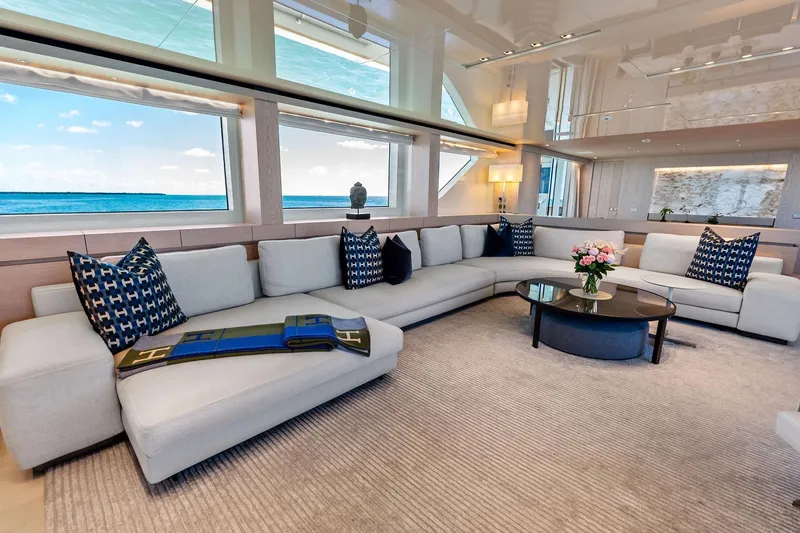 Slide: The Image of Luxurious interior of 2023 Sanlorenzo SD126 yacht with elegant seating and ocean view. - 5