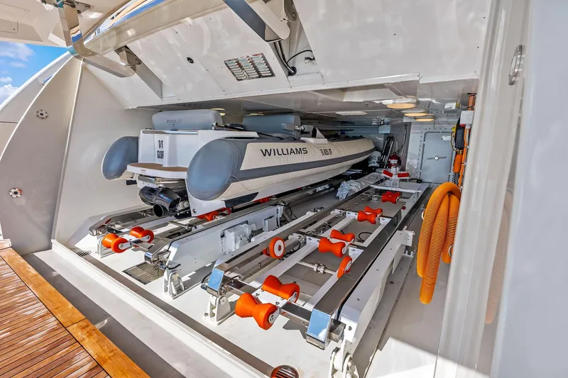 Slide: The Image of 2023 Sanlorenzo SD126 yacht garage with Williams tender and storage equipment. - 58