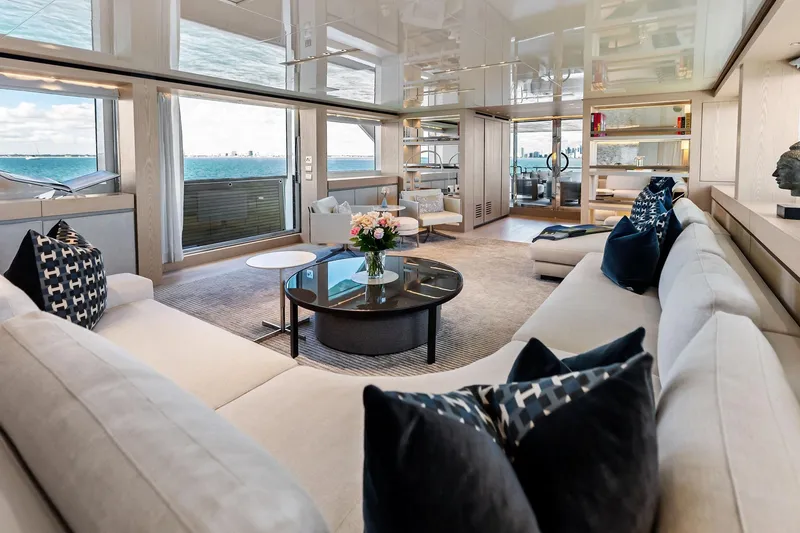 Slide: The Image of Luxurious interior of 2023 Sanlorenzo SD126 yacht with elegant seating and ocean view. - 8