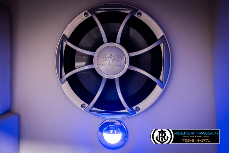 Slide: The Image of Speaker and light detail on 2022 Crownline 220 LPX boat, Reeder-Trausch Marine branding. - 46