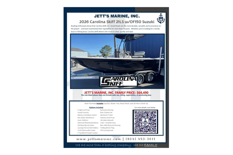 Slide: The Image of 2026 Carolina Skiff 21 LS boat advertisement with pricing and features listed. - 10