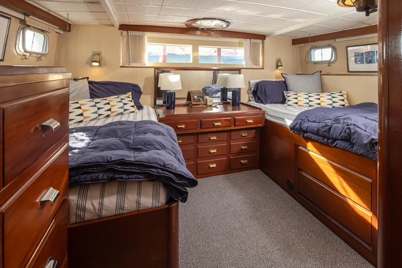 Slide: The Image of Interior of a 1965 Stephens Flushdeck yacht with two beds. - 26