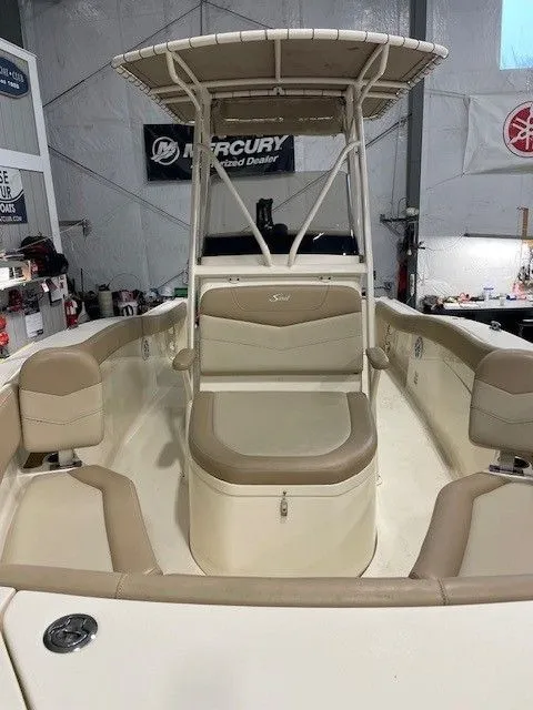 Slide: The Image of Scout 215 XSF 2022 boat interior with seating area. - 6