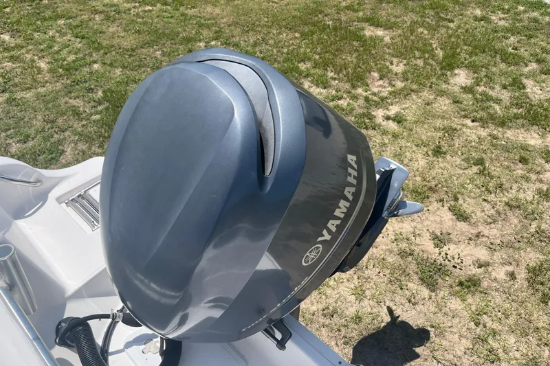 Slide: The Image of Yamaha outboard motor on 2014 Sea Fox 226 Commander boat, grassy background. - 29