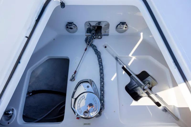 Slide: The Image of Anchor compartment of 2020 Blackwater 41 Tournament boat with chain and windlass. - 17
