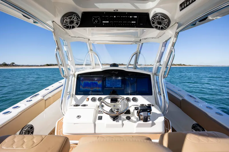 Slide: The Image of Interior view of 2020 Blackwater 41 Tournament boat, featuring advanced navigation systems. - 32