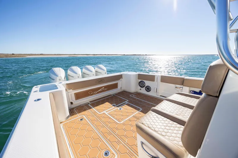 Slide: The Image of 2020 Blackwater 41 Tournament boat with luxurious seating and powerful engines on open water. - 38