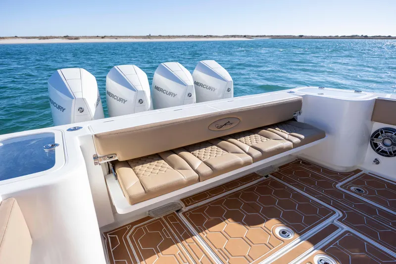 Slide: The Image of 2020 Blackwater 41 Tournament boat with Mercury engines and luxurious seating. - 50