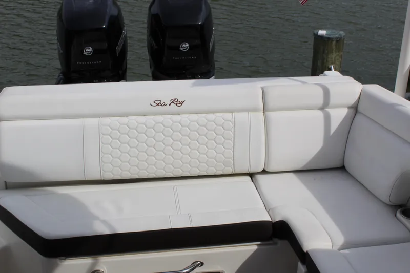 Slide: The Image of 2018 Sea Ray SDX 290 Outboard with luxurious white seating. - 27