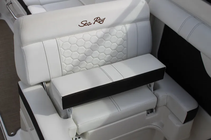 Slide: The Image of Interior of 2018 Sea Ray SDX 290 Outboard with white seating. - 30