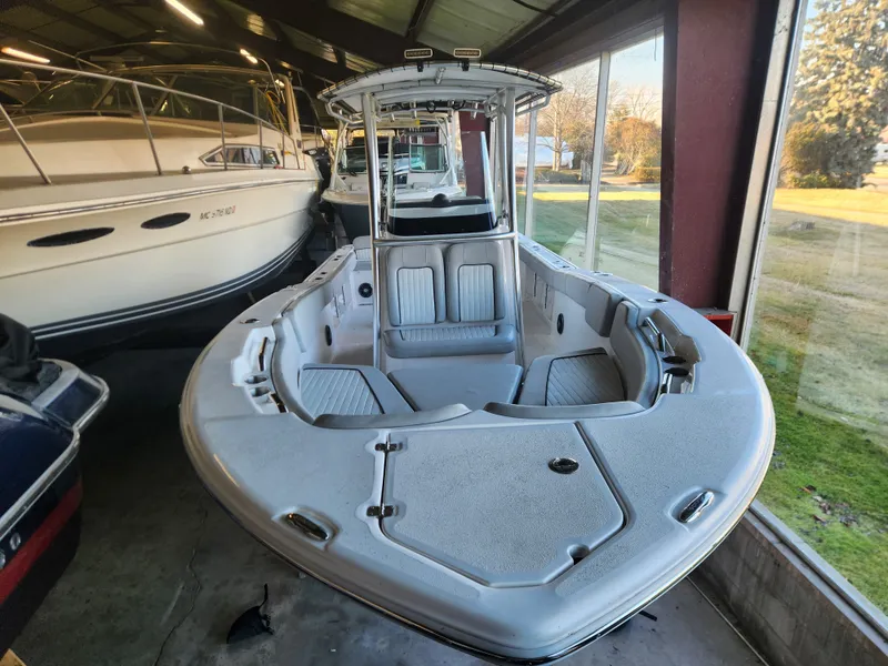 Slide: The Image of 2023 Sea Fox 248 Commander boat in storage facility. - 1