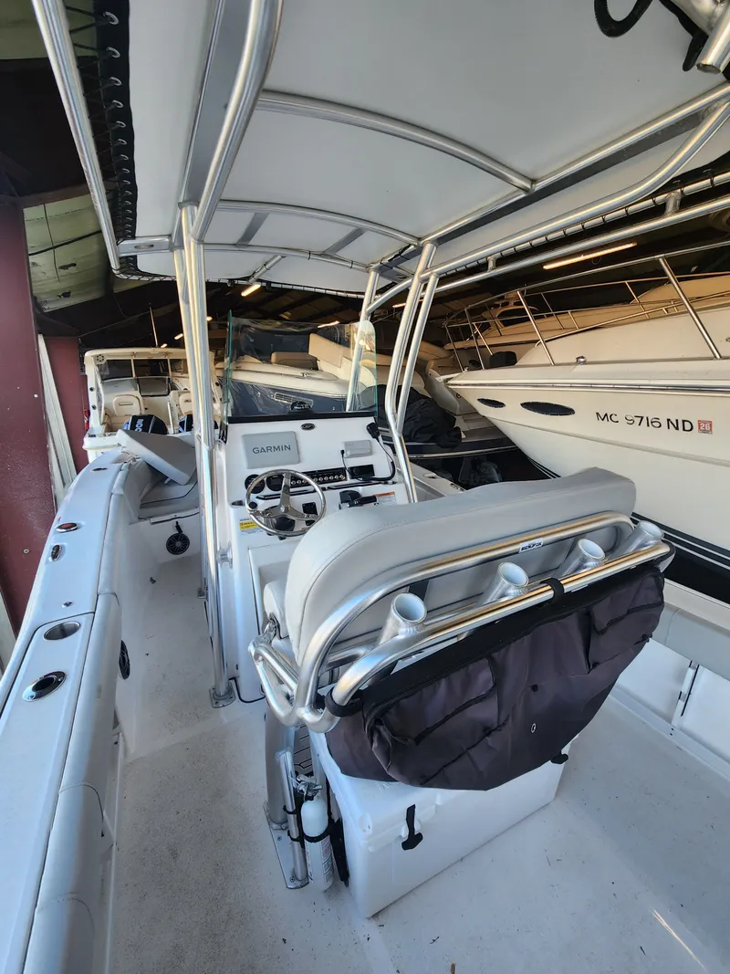 Slide: The Image of Interior view of a 2023 Sea Fox 248 Commander boat in storage. - 29