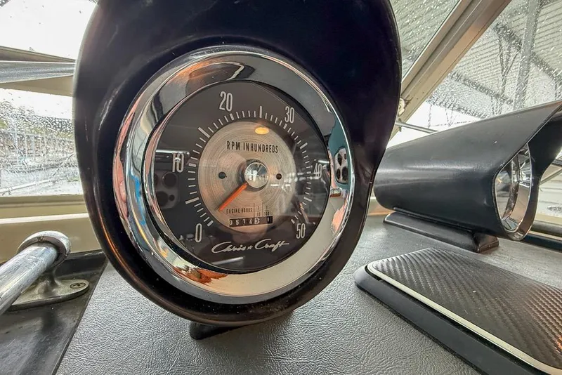 Slide: The Image of Close-up of 1969 Chris-Craft 338 Commander tachometer, showing RPM and engine hours. - 6