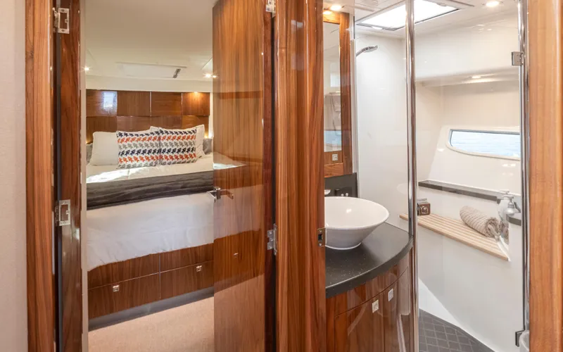 Slide: The Image of Luxurious 2017 Riviera Sport Cruiser interior with bedroom and bathroom. - 40