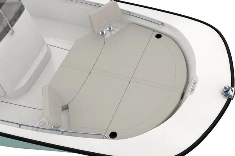 Slide: The Image of Manufacturer Provided Image: 2026 Boston Whaler 210 Montauk boat interior with cushioned seating and sleek design. - 17