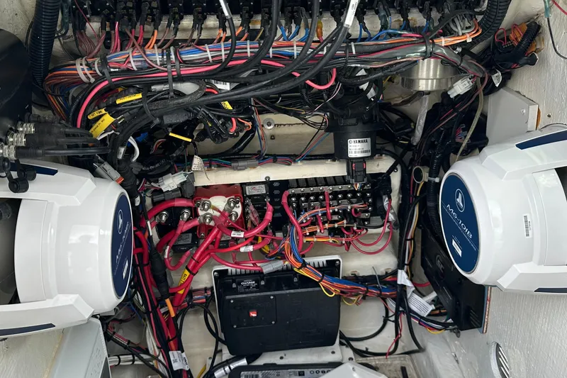 Slide: The Image of 2023 Pathfinder 2500 Hybrid boat wiring and electrical components setup. - 24