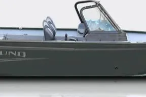 Slide: The Image of 2026 Lund 1775 Adventure Sport boat, side view, sleek design, gray color. - 29