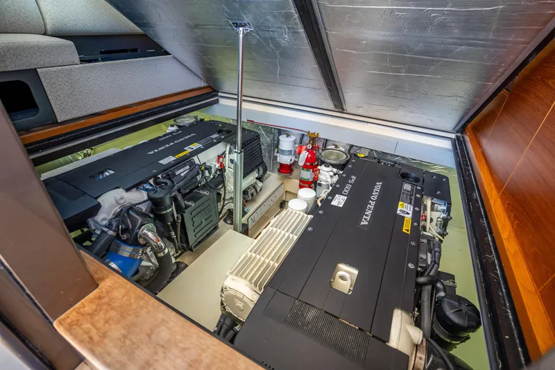 Slide: The Image of Engine compartment of 2017 Palm Beach Motor Yachts PB45, featuring Volvo Penta engines. - 51