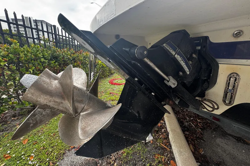 Slide: The Image of Close-up of a 2008 Splendor 240 Sunstar boat propeller and outdrive. - 13