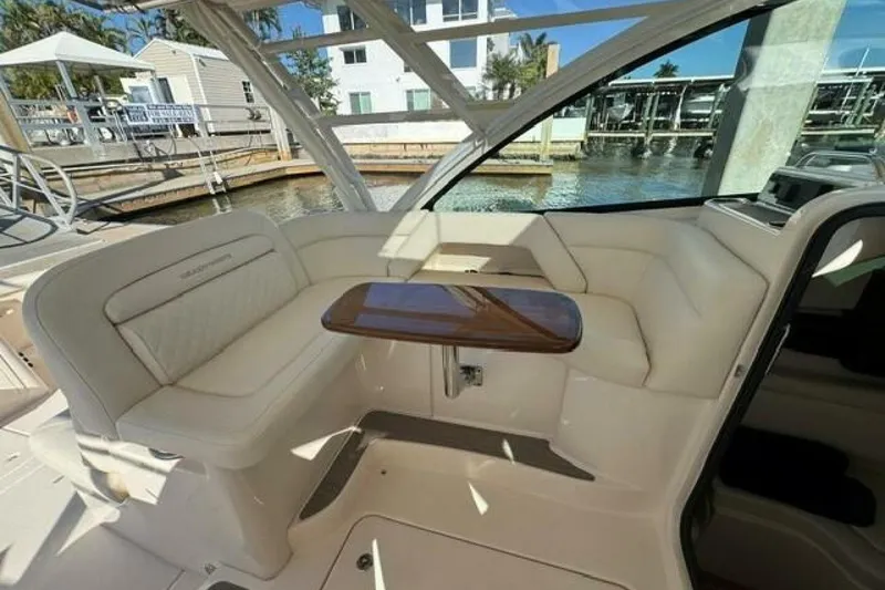 Slide: The Image of Luxurious seating area on 2025 Grady-White Freedom 375 boat, featuring elegant design and waterfront view. - 3