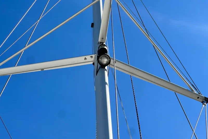Slide: The Image of Mast and rigging of 2013 Gemini Legacy 35 sailboat against clear blue sky. - 110