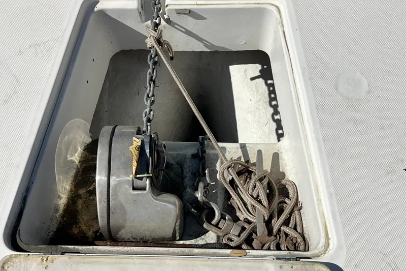 Slide: The Image of Anchor locker of 2013 Gemini Legacy 35 sailboat with chain and rope. - 118
