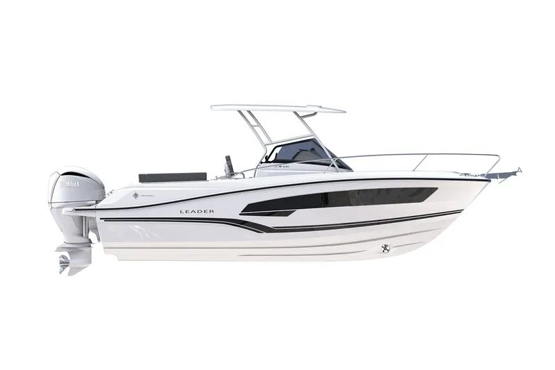 Slide: The Image of 2026 Jeanneau Leader 7.5 WA Series 3 boat, sleek design, side view. - 12