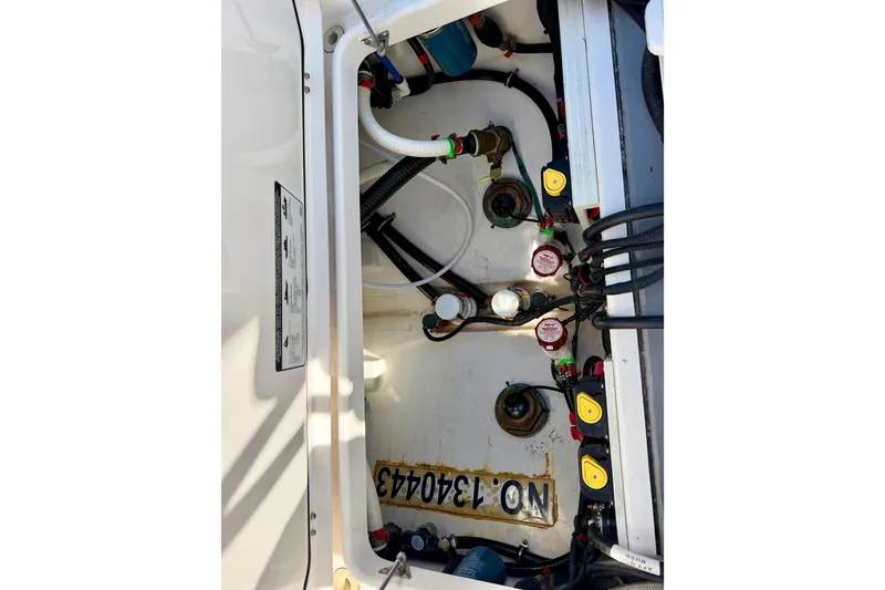 Slide: The Image of 2023 Everglades 285 Center Console boat interior wiring and components. - 23