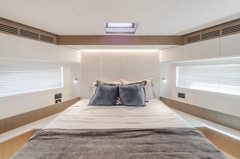 Slide: The Image of Luxurious bedroom interior of 2023 Azimut Magellano 66 yacht with modern design. - 51
