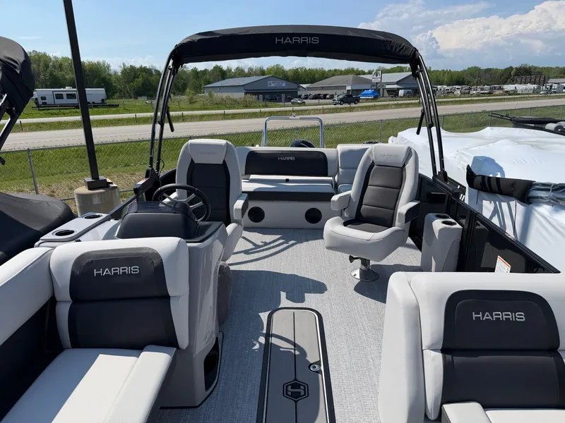 Slide: The Image of Interior of 2026 Harris FloteBote CRUISER 230 SLDH with gray seating. - 6