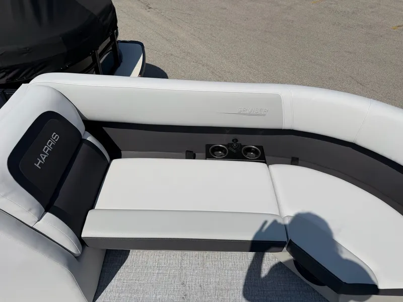 Slide: The Image of Interior of 2026 Harris FloteBote CRUISER 230 CWDH TRI-TOON with gray upholstery. - 6