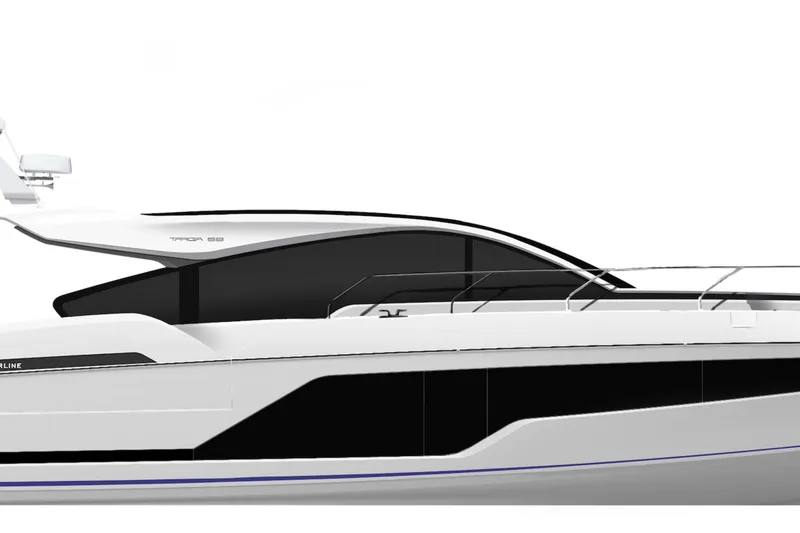 Slide: The Image of Fairline 58 GTO 2026, modern yacht design, side view. - 5