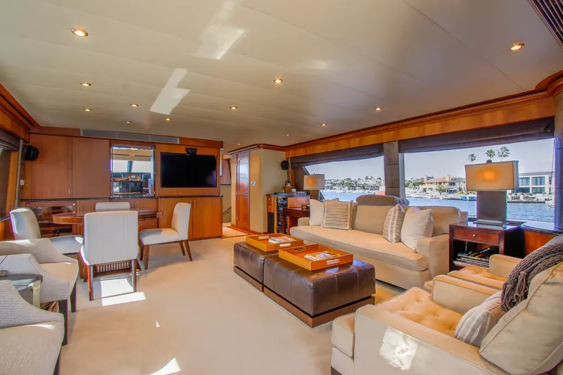 Slide: The Image of 2006 Northcoast Yachts Yachtfisher deck with scenic waterfront view and luxury homes. - 32
