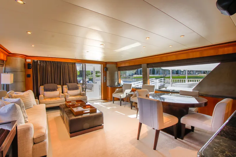 Slide: The Image of 2006 Northcoast Yachts Yachtfisher deck with waterfront view and clear blue sky. - 33