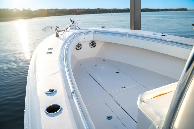 Slide: The Image of 2020 Contender 32 ST boat interior with sunlit water view. - 25