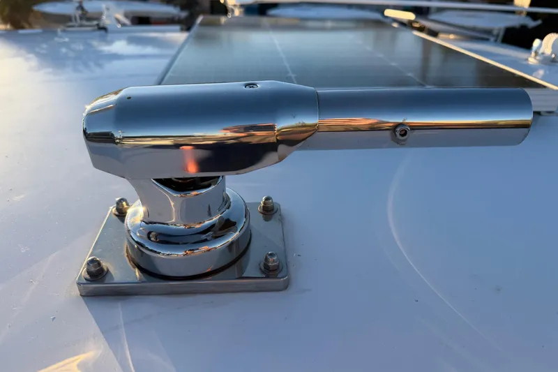 Slide: The Image of Chrome boat fitting on 2020 Contender 32 ST, reflecting sunlight. - 87