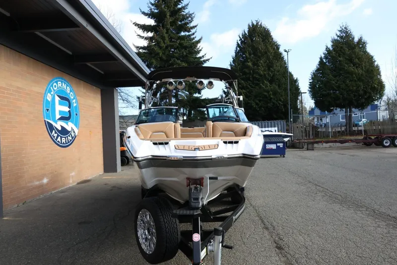 Slide: The Image of 2020 MasterCraft XStar boat on trailer at Bjornson Marine dealership. - 3